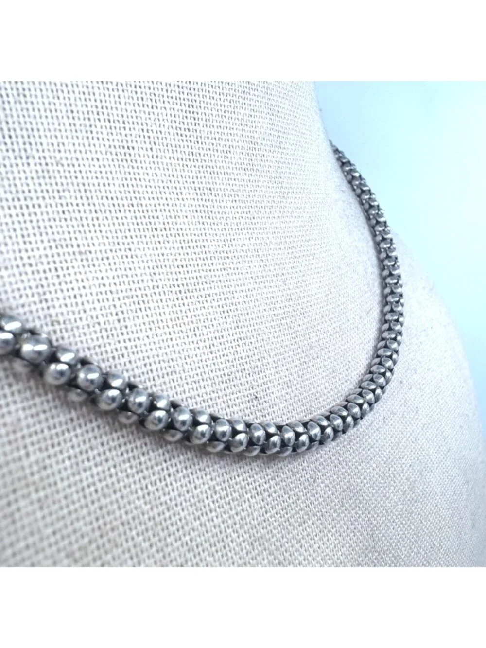 Popcorn Chain Necklace Lobster Clasp Sterling Silver 925 Size 16